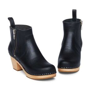 Swedish Hasbeens Black Leather Ankle Boots